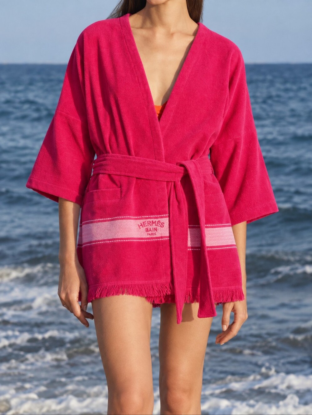 NWT Hermès Pink Yachting Beach Robe, Short Version